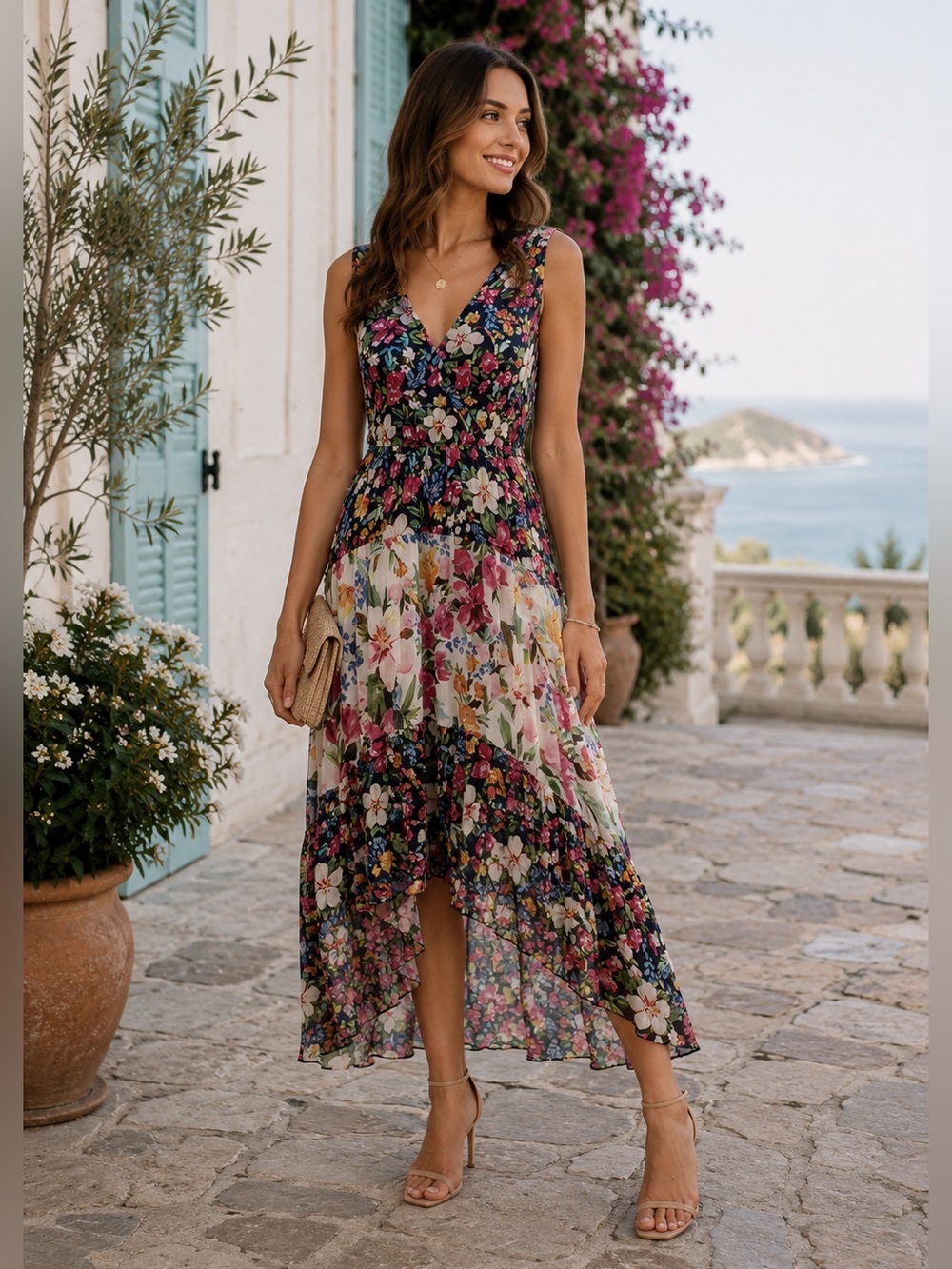 Taylor Floral V-Neck Sleeveless High-Low Fairycore Dress